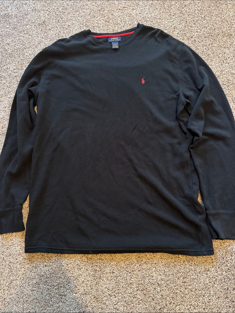 Polo by Ralph Lauren Men’s Black Long-Sleeve Crewneck with Red Pony size XXLT
